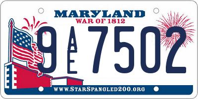 MD license plate 9AE7502