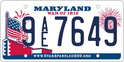 MD license plate 9AE7649