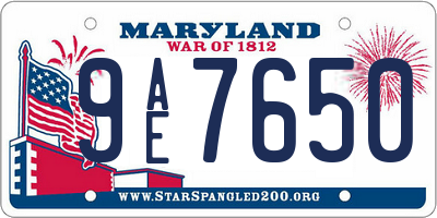 MD license plate 9AE7650