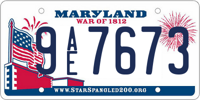 MD license plate 9AE7673