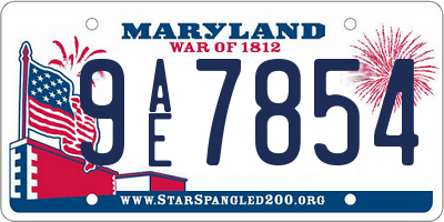 MD license plate 9AE7854