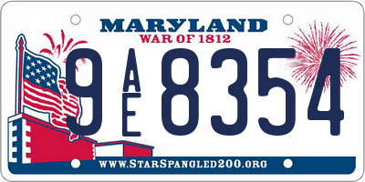 MD license plate 9AE8354
