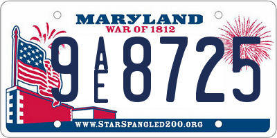 MD license plate 9AE8725