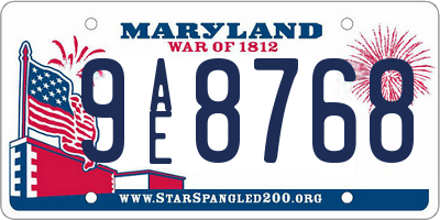 MD license plate 9AE8768