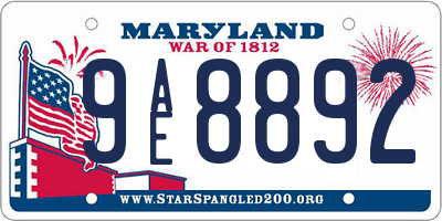 MD license plate 9AE8892