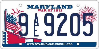 MD license plate 9AE9205