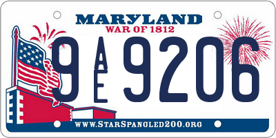MD license plate 9AE9206