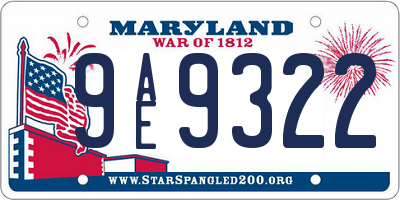 MD license plate 9AE9322