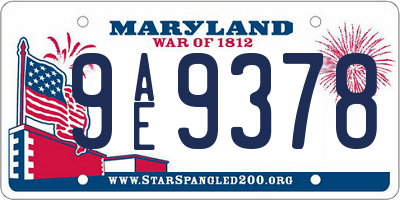 MD license plate 9AE9378