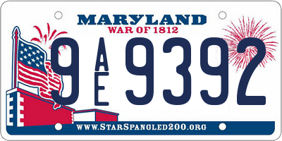 MD license plate 9AE9392