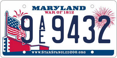 MD license plate 9AE9432