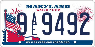 MD license plate 9AE9492