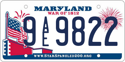 MD license plate 9AE9822