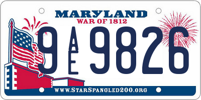 MD license plate 9AE9826