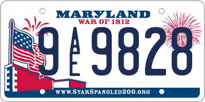 MD license plate 9AE9828