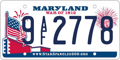 MD license plate 9AF2778