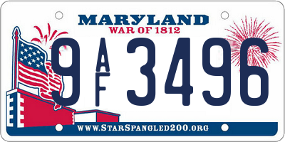 MD license plate 9AF3496