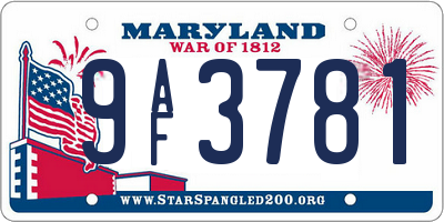 MD license plate 9AF3781