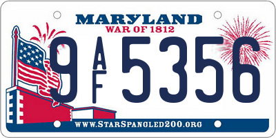 MD license plate 9AF5356