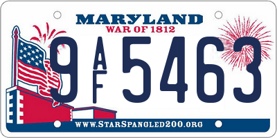 MD license plate 9AF5463