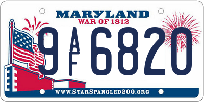 MD license plate 9AF6820