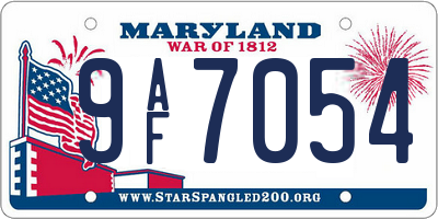 MD license plate 9AF7054