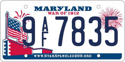 MD license plate 9AF7835