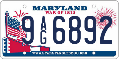 MD license plate 9AG6892
