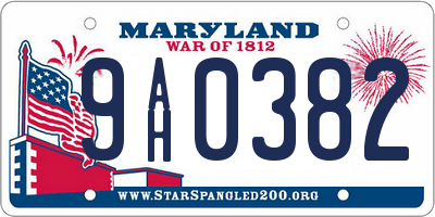 MD license plate 9AH0382