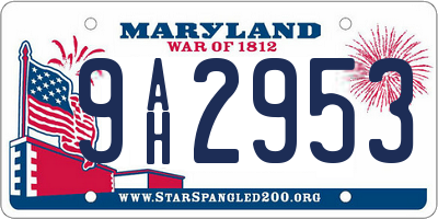 MD license plate 9AH2953