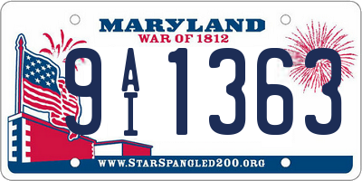 MD license plate 9AI1363