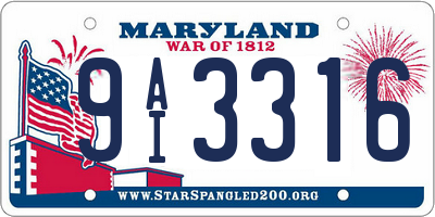 MD license plate 9AI3316