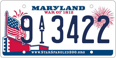 MD license plate 9AI3422