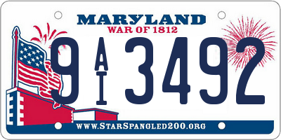 MD license plate 9AI3492