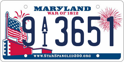 MD license plate 9AI3651