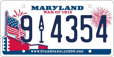 MD license plate 9AI4354