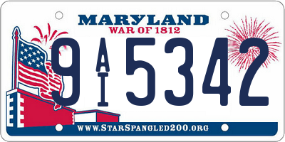 MD license plate 9AI5342