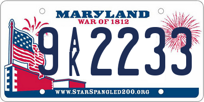 MD license plate 9AK2233