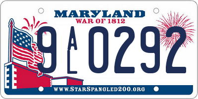 MD license plate 9AL0292