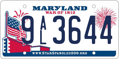 MD license plate 9AL3644