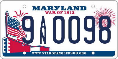MD license plate 9AN0098