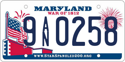 MD license plate 9AN0258