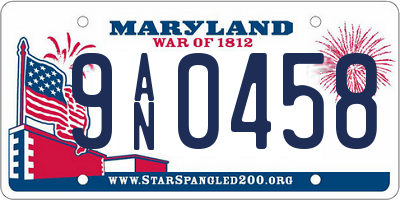 MD license plate 9AN0458