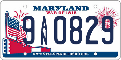 MD license plate 9AN0829
