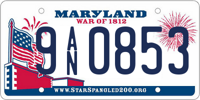 MD license plate 9AN0853
