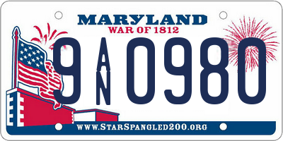 MD license plate 9AN0980