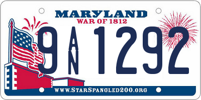 MD license plate 9AN1292