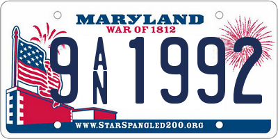 MD license plate 9AN1992