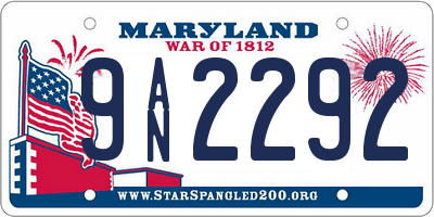 MD license plate 9AN2292