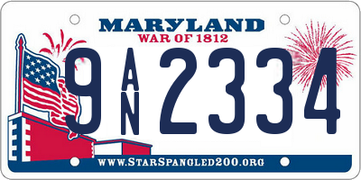 MD license plate 9AN2334